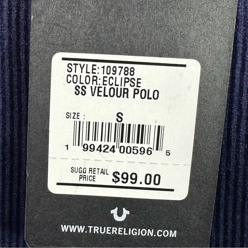 True Religion Deep Blue Velour Polo Shirt